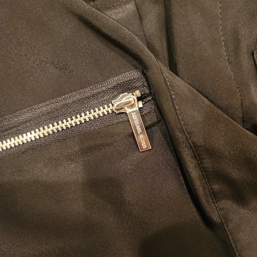 Michael Kors Black Zipper-Pocket Long Sleeve Blouse Size 6